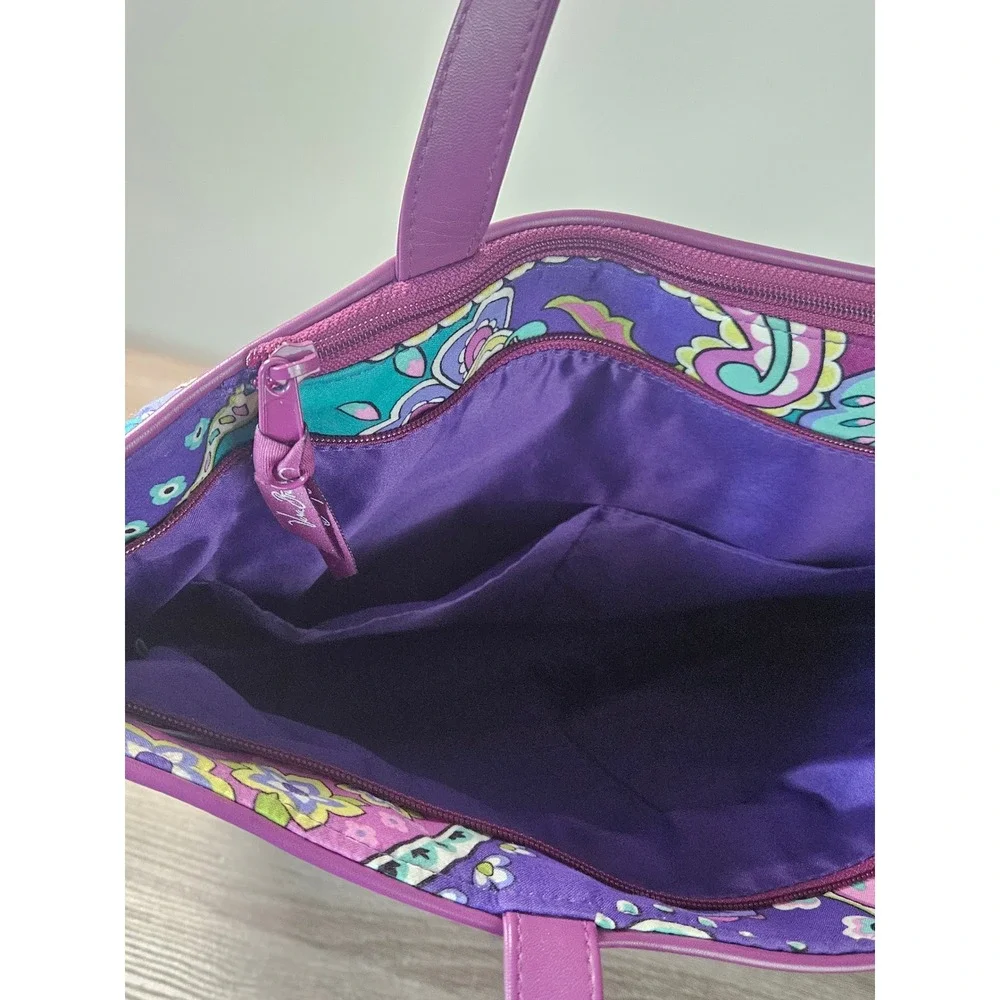 Vera Bradley Plum Crazy Paisley Quilted Cotton Tote Bag Purple Teal Floral Large